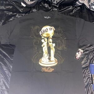 Men's Black Short-Sleeve Tee with Gold Statue Graphic